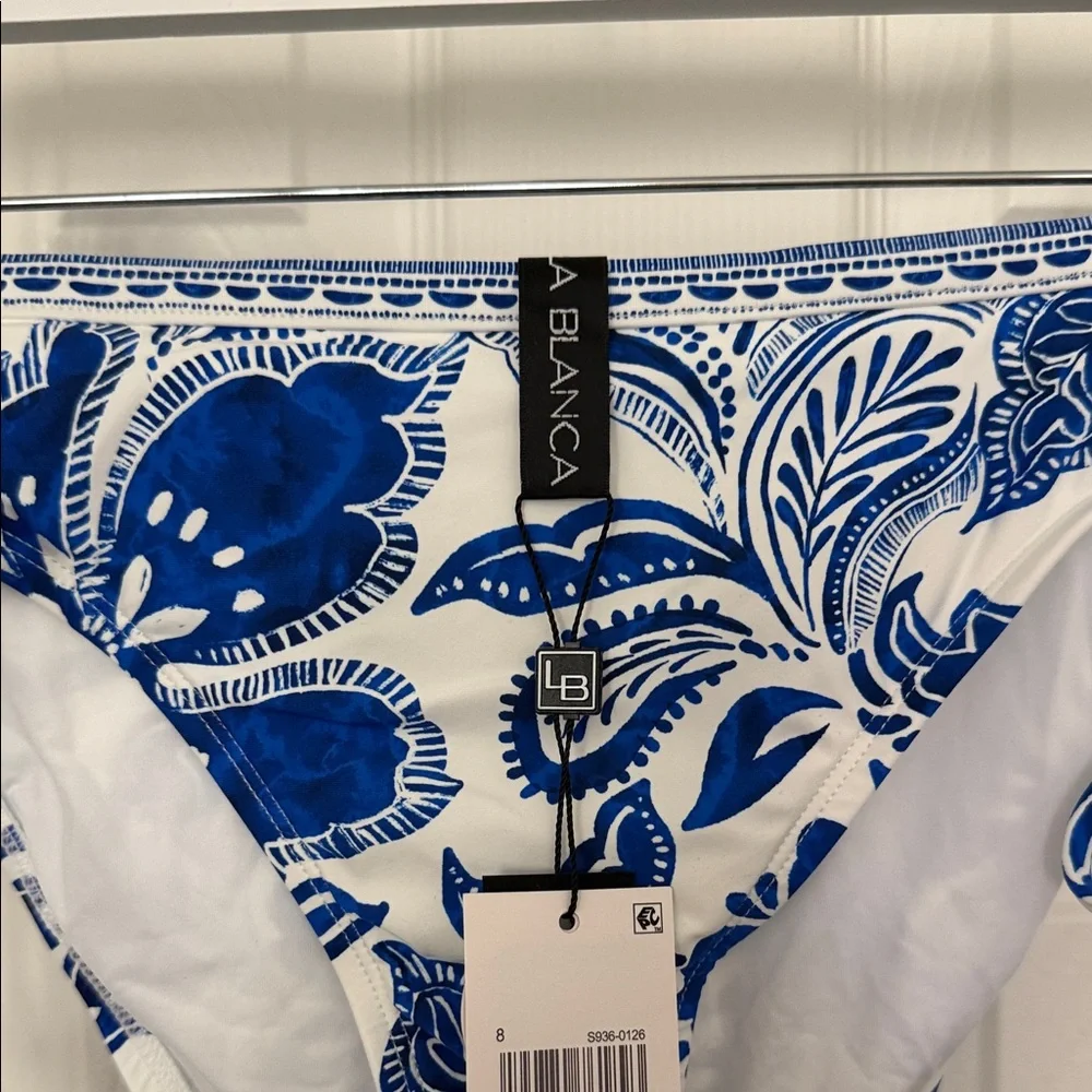La Blanca Blue and White Floral Tie-Side Bikini Bottoms - Picture 5 of 10